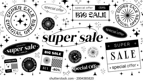 Monochrome Modern Super Sale trendy banner vector design. Promo discount advertising background.