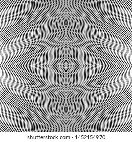 Monochrome moire effect illusion geometric seamless vector background. Can be used as creative design of books, websites, business card, accessories for phones, tablet, title page, interior textile.