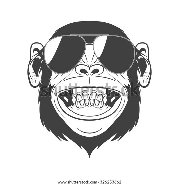 白い背景に白黒の猿とサングラス ベクター画像eps8イラスト のベクター画像素材 ロイヤリティフリー