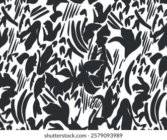 monochrome, monogram, single color, hand drawn, abstract, Seamless pattern, black, hand brush, endless, all over print to use textile, fabric, clothing, backdrop, wallpaper, home textile, clothing