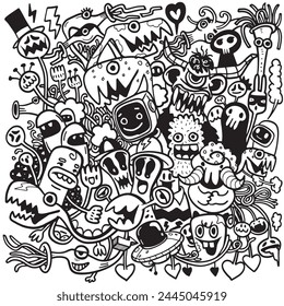 Monocromo Monster Party Ilustración vectorial
