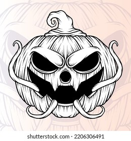 Monochrome Monster Pumpkin Vector. Premium vector