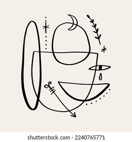Monochrome moon line abstraction boho modern abstract artisan vector illustration clipart in scandinavian style
