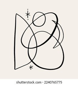 Monochrome moon line abstraction boho modern abstract artisan vector illustration clipart in scandinavian style