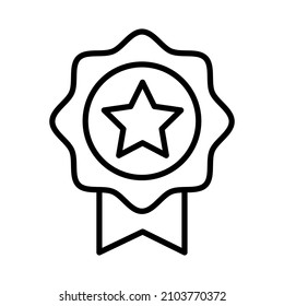 Monochrome most popular linear icon vector illustration. Simple best award achievement approved by guarantee medal with ribbon isolated on white. Reward prize quality emblem decorative design