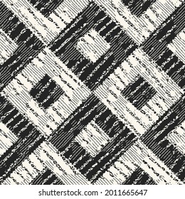 Monochrome Mottled Canvas Textured Checked Seamless Pattern