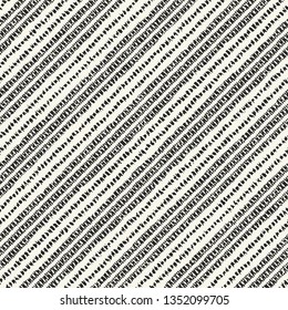 Monochrome Mottled Dashed Diagonal Irregular Striped Textured Background. Seamless Pattern.