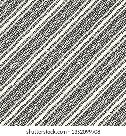 Monochrome Mottled Dashed Diagonal Irregular Striped Textured Background. Seamless Pattern.