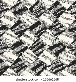 Monochrome Mottled Textured Distressed Checked Seamless Pattern