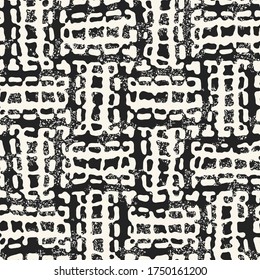 Monochrome Mottled Textured Ethnic Checked Pattern