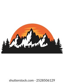 monochrome mountain vector art illustration