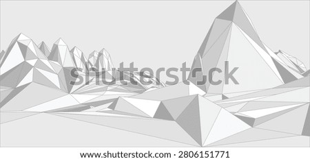 Monochrome mountains in low poly style. Polygonal mountain ridges. Vector landscape background