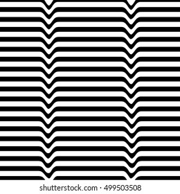 Monochrome movement illusion. White black wave line abstract optical background. Art design template. Vector illustration