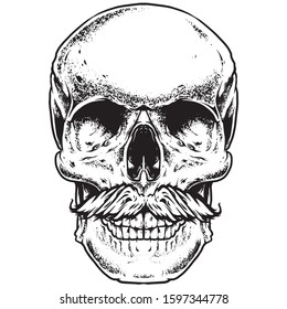 MonoChrome Mustache Skull Vector Art
