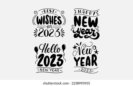 Monochrome new year elements stickers collection