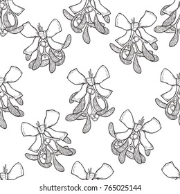 Monochrome New year seamless pattern, Merry Christmas, Mistletoe retro vintage illustration hand drawn vector illustration.