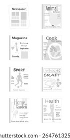 Monochrome Newspaper and Magazine Icons Collection