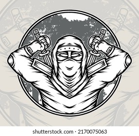 Monochrome Ninja Illustration. Premium vector