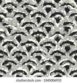 Monochrome Noisy Stroke Textured Fish Scale Wave Pattern