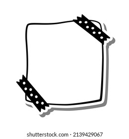 Monochrome Notepaper Frame with polka dots washi tape on white silhouette and gray shadow. Vector illustration for decorate logo, text, greeting cards and any design.