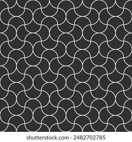 Monochrome ogee seamless pattern. Abstract stylized vector background with scallop shape motifs and wavy lines. Moroccan scales mosaic wallpaper print