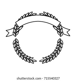 monochrome olive branches forming a circle with ribbon on top vector illustration