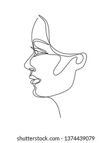 monochrome one line image of profile of a young woman. continuous line art.