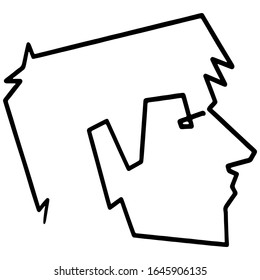 monochrome oneline drawing of a man's head from the side in profile. a line design, doodle, graphic, element, vector, illustration.