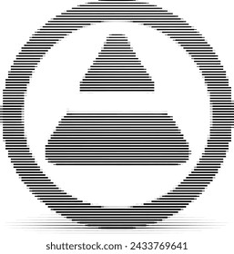 Monochrome optical illusion with concentric circles creating a triangle.