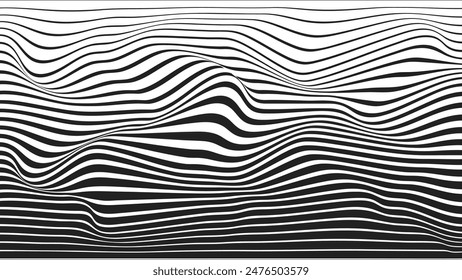 Monochrome optical illusion. Curved lines. Wavy background. Zebra pattern. Vector.