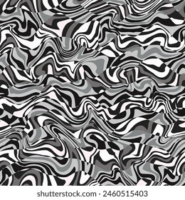 Una ilusión óptica monocroma con un patrón sin fisuras que se asemeja a una textura de mármol, inspirada en entornos naturales, perfecta para diseños textiles o proyectos de arte