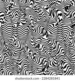 Monochrome optical illusion wavy lines. Seamless pattern