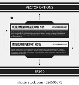 Monochrome options template in strict contrast style. Useful for presentations and web design.