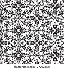 Monochrome orchid flower pattern in Damask style  Seamless Damask wallpaper
