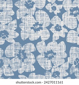 Monochrome organic shadow silhouette. Simple tropical allover abstract floral print pattern seamless texture on linen textile canvas background. eps 10