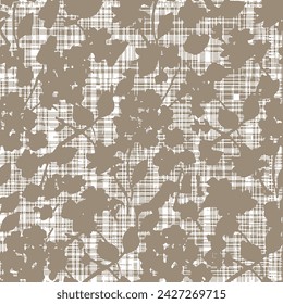 Monochrome organic shadow silhouette. Simple tropical allover abstract floral print pattern seamless texture on linen textile canvas background. eps 10