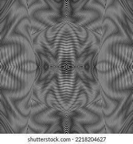Monochrome, geometrische, nahtlose Muster mit linearer optischer Täuschung. Digitale Gittergrafiken in Schwarz-Weiß-Tönen mit starkem Moireffekt.