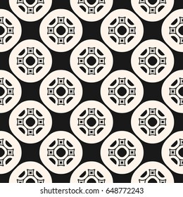 Monochrome ornamental seamless pattern, oriental tiling. Vector abstract geometric texture, circular lattice, rounded structure. Repeat mosaic background. Design element for prints, decor, fabric, web