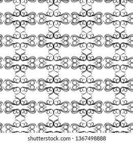 Monochrome ornamental seamless vector pattern made with interwoven wavy lines and curves as a fabric texture
