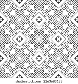  Monochrome ornamental texture with smooth linear shapes, zigzag lines, lace pattern.Abstract geometric black and white pattern for web page, textures, card, poster, fabric, textile.