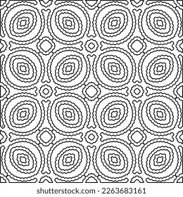  Monochrome ornamental texture with smooth linear shapes, zigzag lines, lace pattern.Abstract geometric black and white pattern for web page, textures, card, poster, fabric, textile.