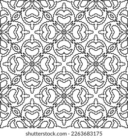  Monochrome ornamental texture with smooth linear shapes, zigzag lines, lace pattern.Abstract geometric black and white pattern for web page, textures, card, poster, fabric, textile.