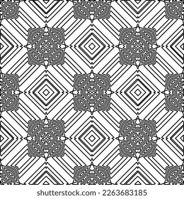 Monochrome ornamental texture with smooth linear shapes, zigzag lines, lace pattern.Abstract geometric black and white pattern for web page, textures, card, poster, fabric, textile.