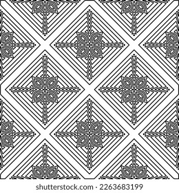 Monochrome ornamental texture with smooth linear shapes, zigzag lines, lace pattern.Abstract geometric black and white pattern for web page, textures, card, poster, fabric, textile.