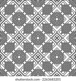 Monochrome ornamental texture with smooth linear shapes, zigzag lines, lace pattern.Abstract geometric black and white pattern for web page, textures, card, poster, fabric, textile.