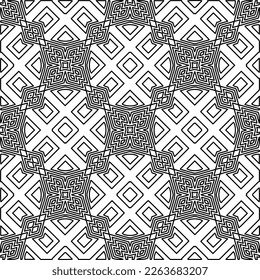 Textura ornamental monocroma con formas lineales lisas, líneas de zigzag, patrón de encaje.Resumen de patrón geométrico en blanco y negro para página web, texturas, tarjeta, afiche, tela, textil.