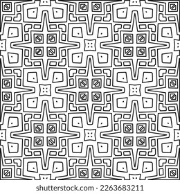  Monochrome ornamental texture with smooth linear shapes, zigzag lines, lace pattern.Abstract geometric black and white pattern for web page, textures, card, poster, fabric, textile.