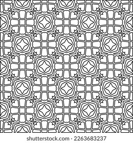 Monochrome ornamental texture with smooth linear shapes, zigzag lines, lace pattern.Abstract geometric black and white pattern for web page, textures, card, poster, fabric, textile.