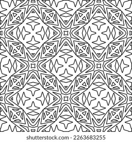  Monochrome ornamental texture with smooth linear shapes, zigzag lines, lace pattern.Abstract geometric black and white pattern for web page, textures, card, poster, fabric, textile.