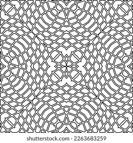  Monochrome ornamental texture with smooth linear shapes, zigzag lines, lace pattern.Abstract geometric black and white pattern for web page, textures, card, poster, fabric, textile.